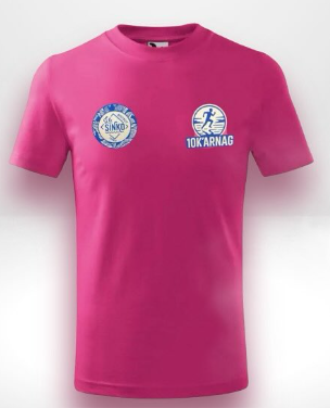 Le maillot rose 2025 avec les logos Le Sinko et 10K'ARNAG